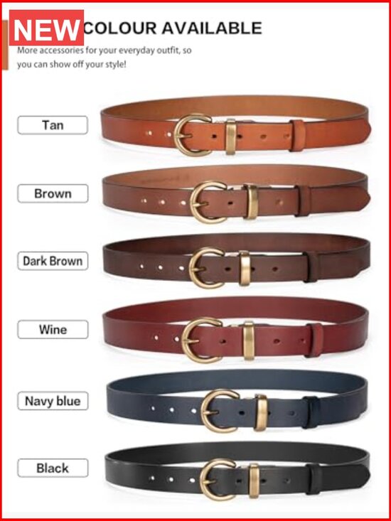 Genuine Leather Belt with Solid Brass Circle Buckle for Jeans main image 2